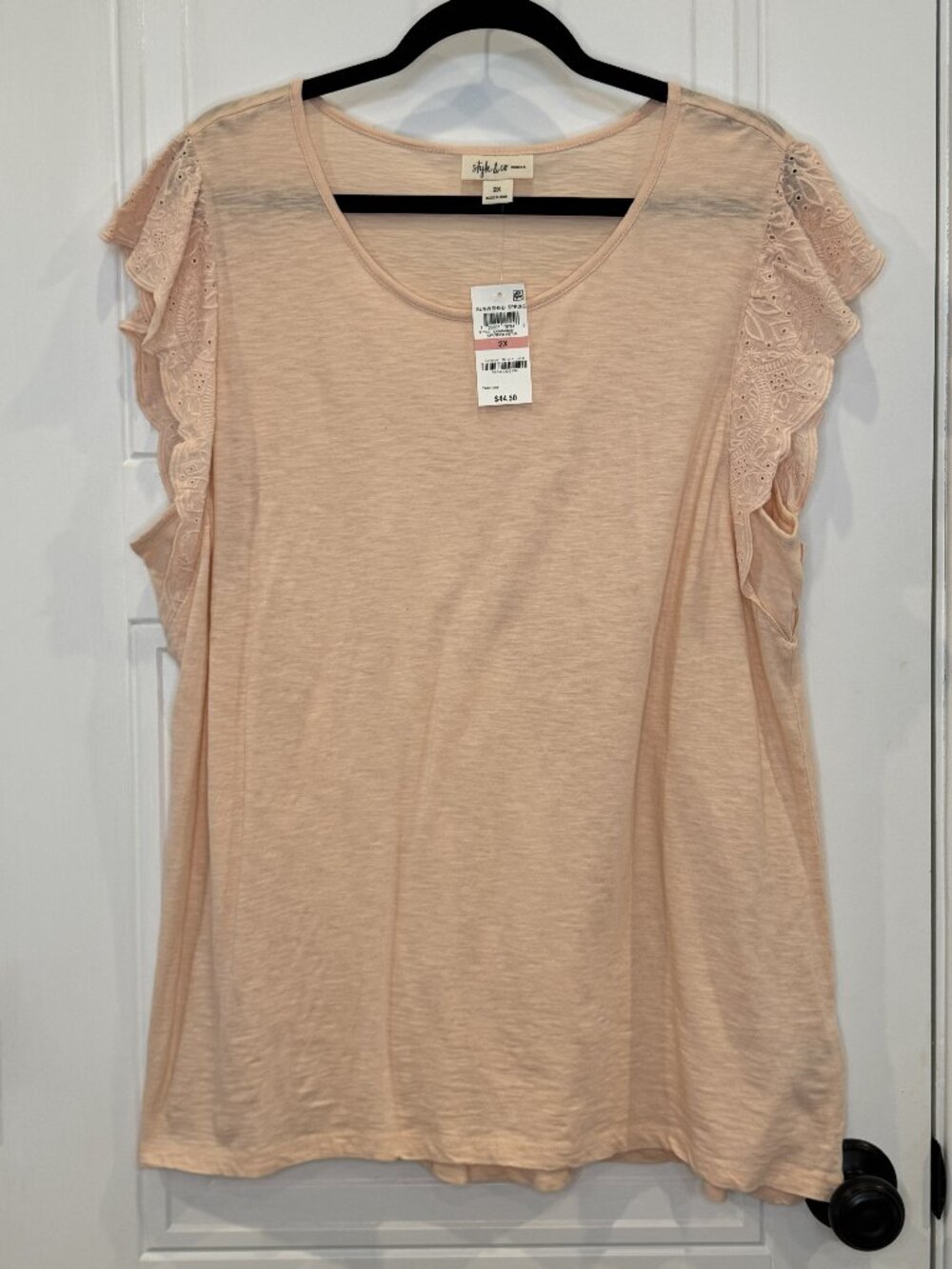 NWT Style & Co. Peach Flutter-Sleeve Knit Top 2xl Eyelet Ruffle Scoop Neck